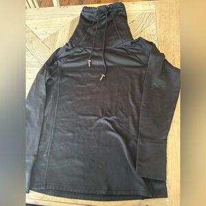 Black Silky High Neck Sweatshirt with Drawstring